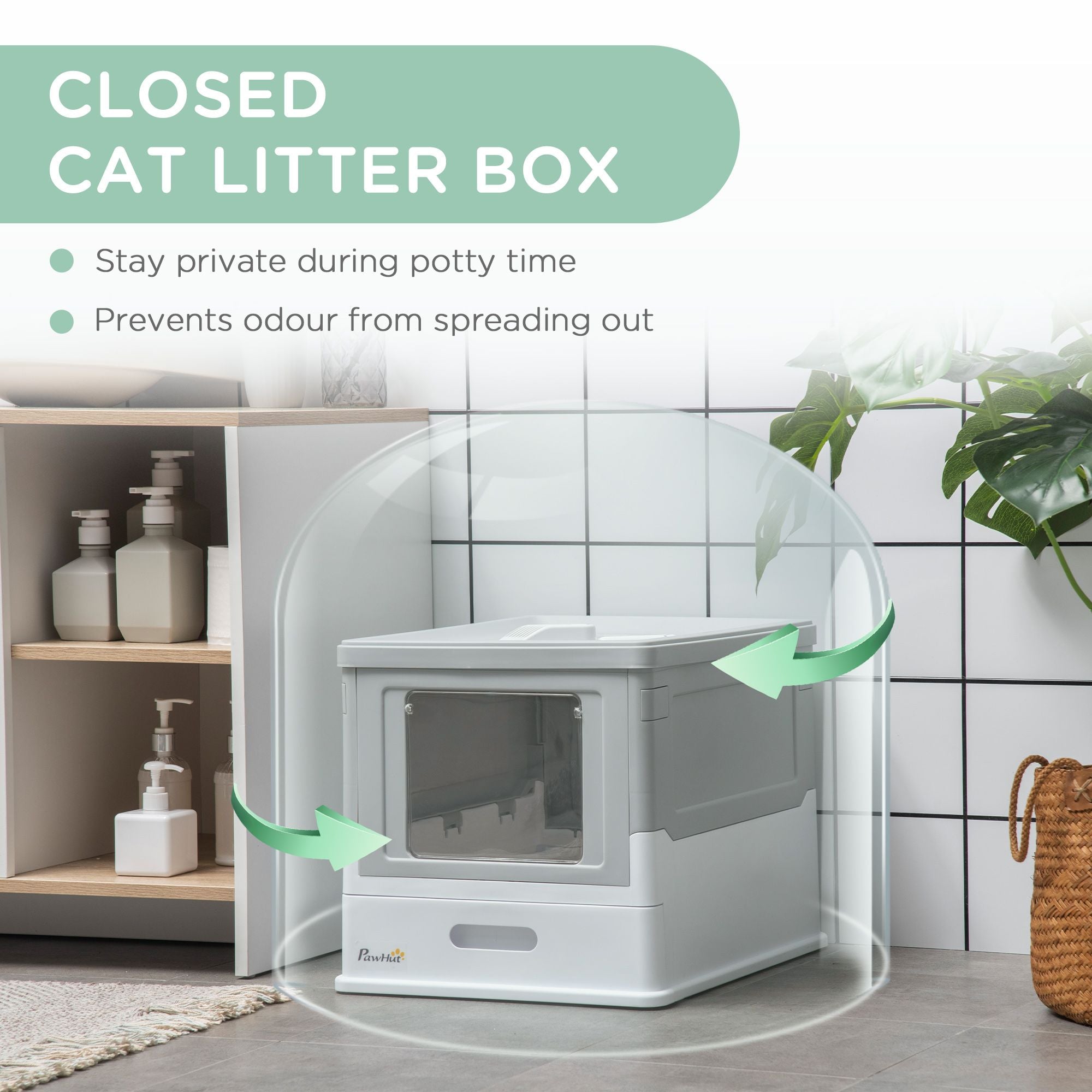 Fully Enclosed Cat Litter Box, Front Entry, Top Exit, Easy Clean, Gray