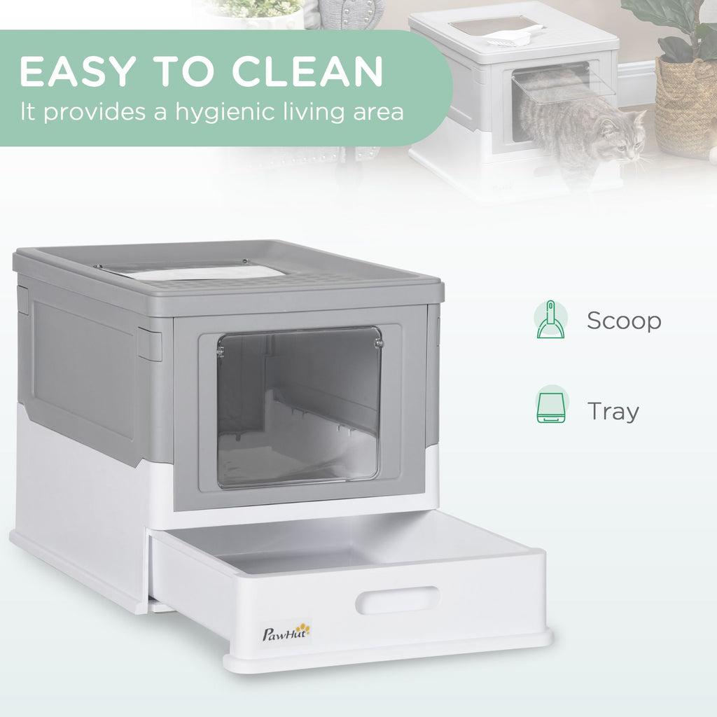 Fully Enclosed Cat Litter Box, Front Entry, Top Exit, Easy Clean, Gray