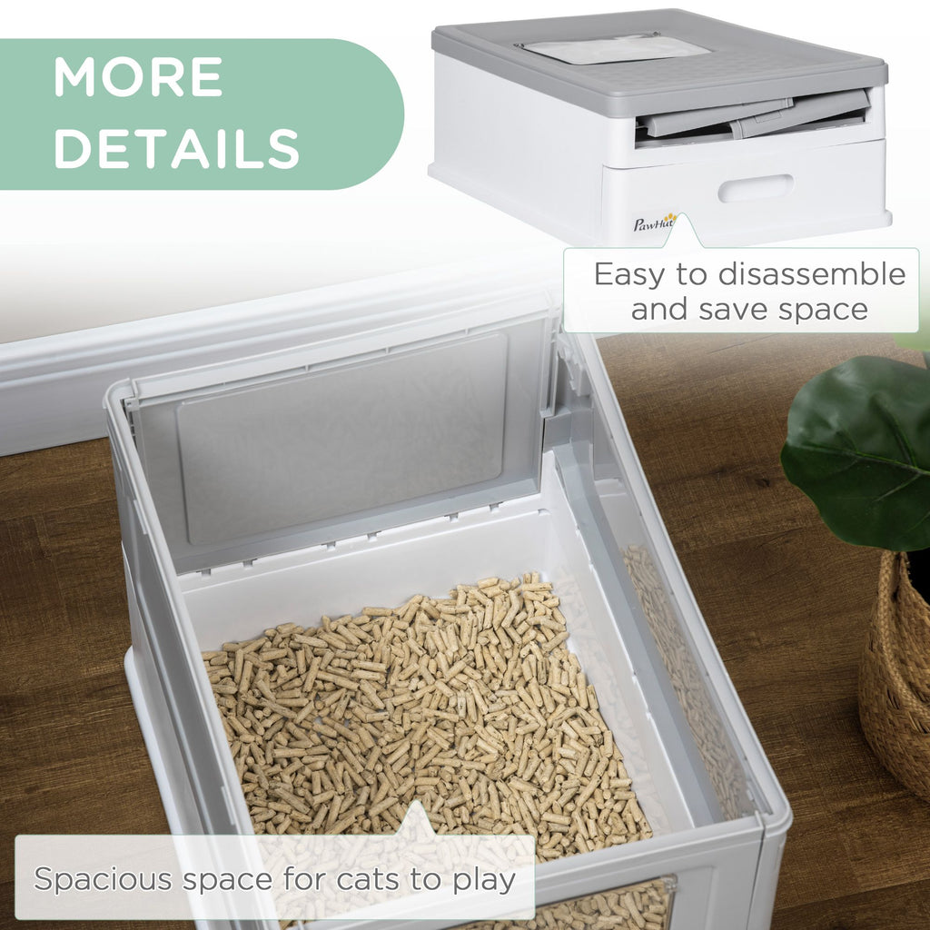 Fully Enclosed Cat Litter Box, Front Entry, Top Exit, Easy Clean, Gray