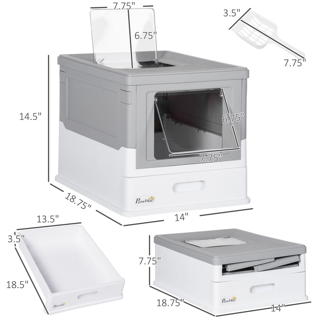 Fully Enclosed Cat Litter Box, Front Entry, Top Exit, Easy Clean, Gray