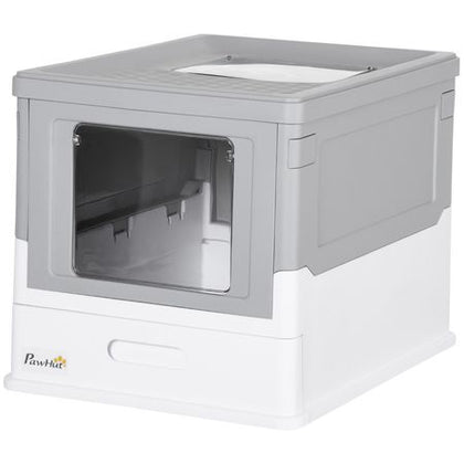 Fully Enclosed Cat Litter Box, Front Entry, Top Exit, Easy Clean, Gray