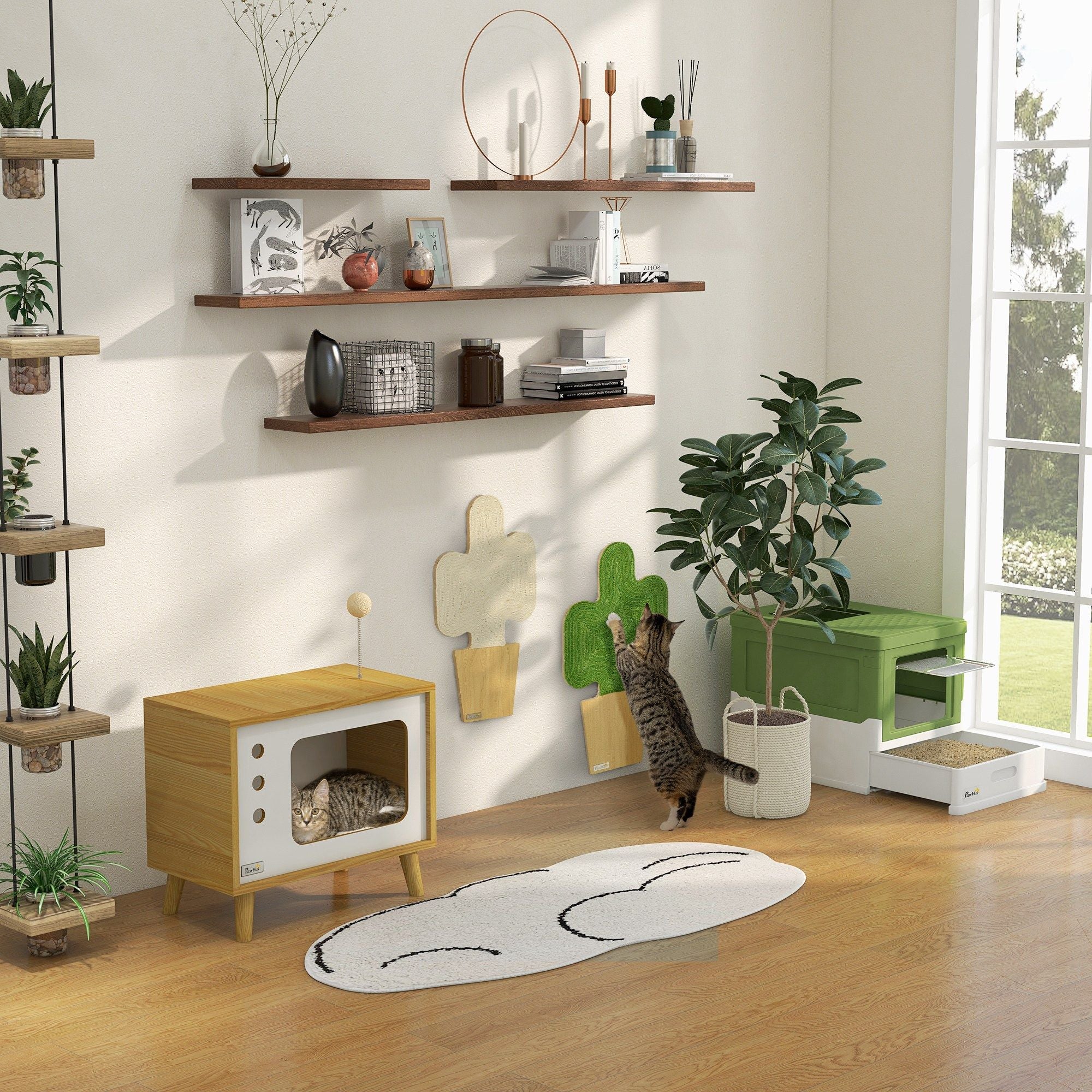 Fully Enclosed Cat Litter Box with Front Entry, Top Exit, Yellowish Green