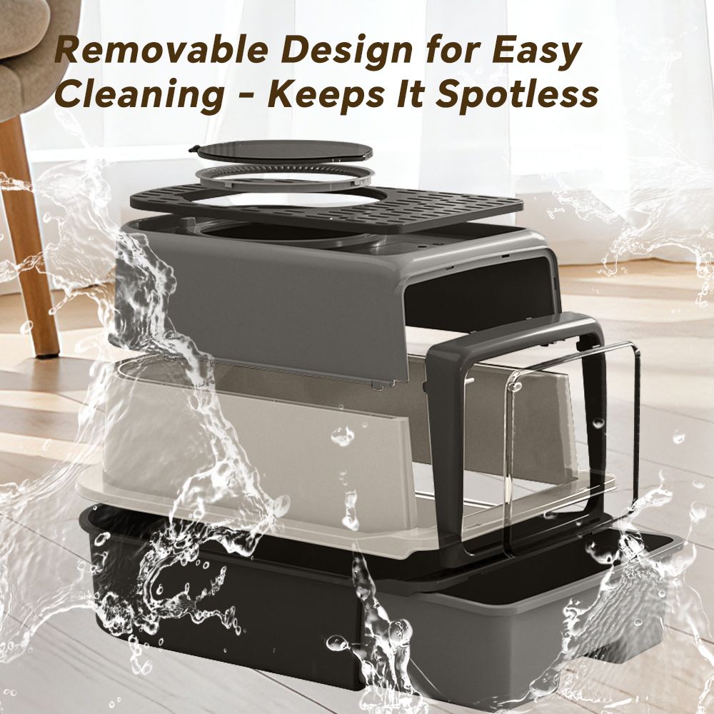 Fully Enclosed Cat Litter Box with Top Litter Sifting Grate, Removable Drawer Design for Easy Cleaning, Effectively Filters Litter & Keeps It Spotless