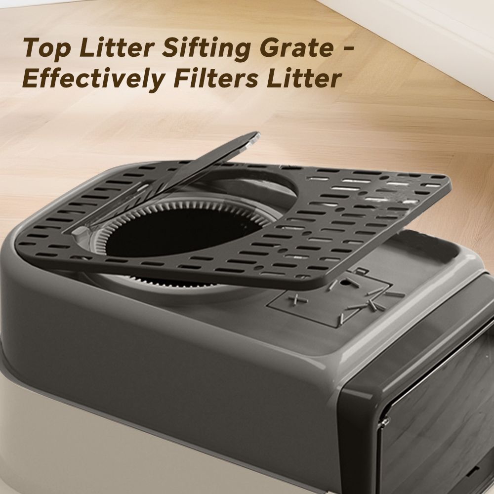 Fully Enclosed Cat Litter Box with Top Litter Sifting Grate, Removable Drawer Design for Easy Cleaning, Effectively Filters Litter & Keeps It Spotless