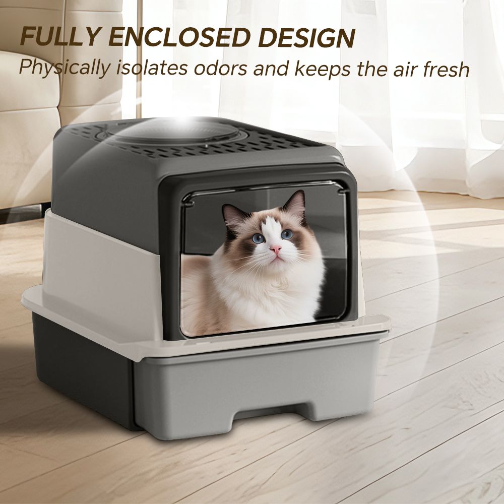 Fully Enclosed Cat Litter Box with Top Litter Sifting Grate, Removable Drawer Design for Easy Cleaning, Effectively Filters Litter & Keeps It Spotless