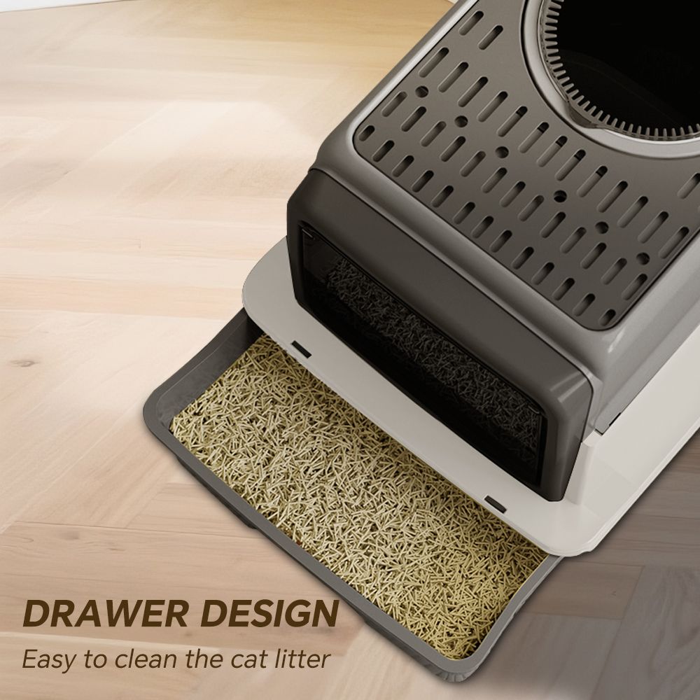 Fully Enclosed Cat Litter Box with Top Litter Sifting Grate, Removable Drawer Design for Easy Cleaning, Effectively Filters Litter & Keeps It Spotless