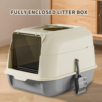 Smooth Entry & Roomy Interior: Fully Enclosed Double Door Cat Litter Box