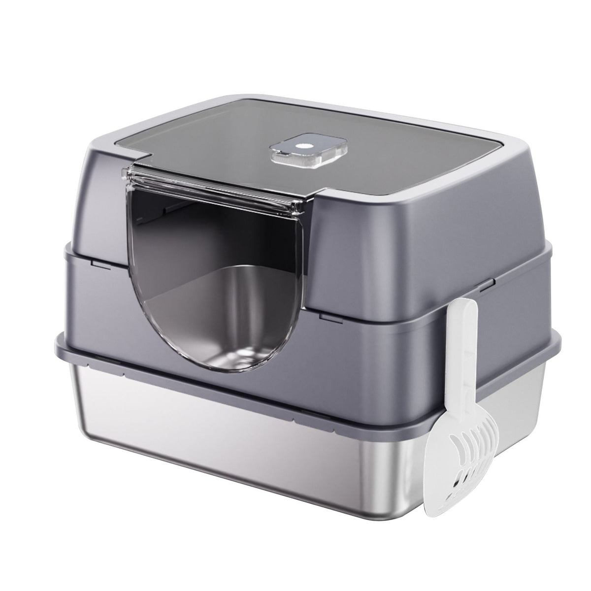 Fully Enclosed Stainless Steel Cat Litter Box with Flip-Top Lid