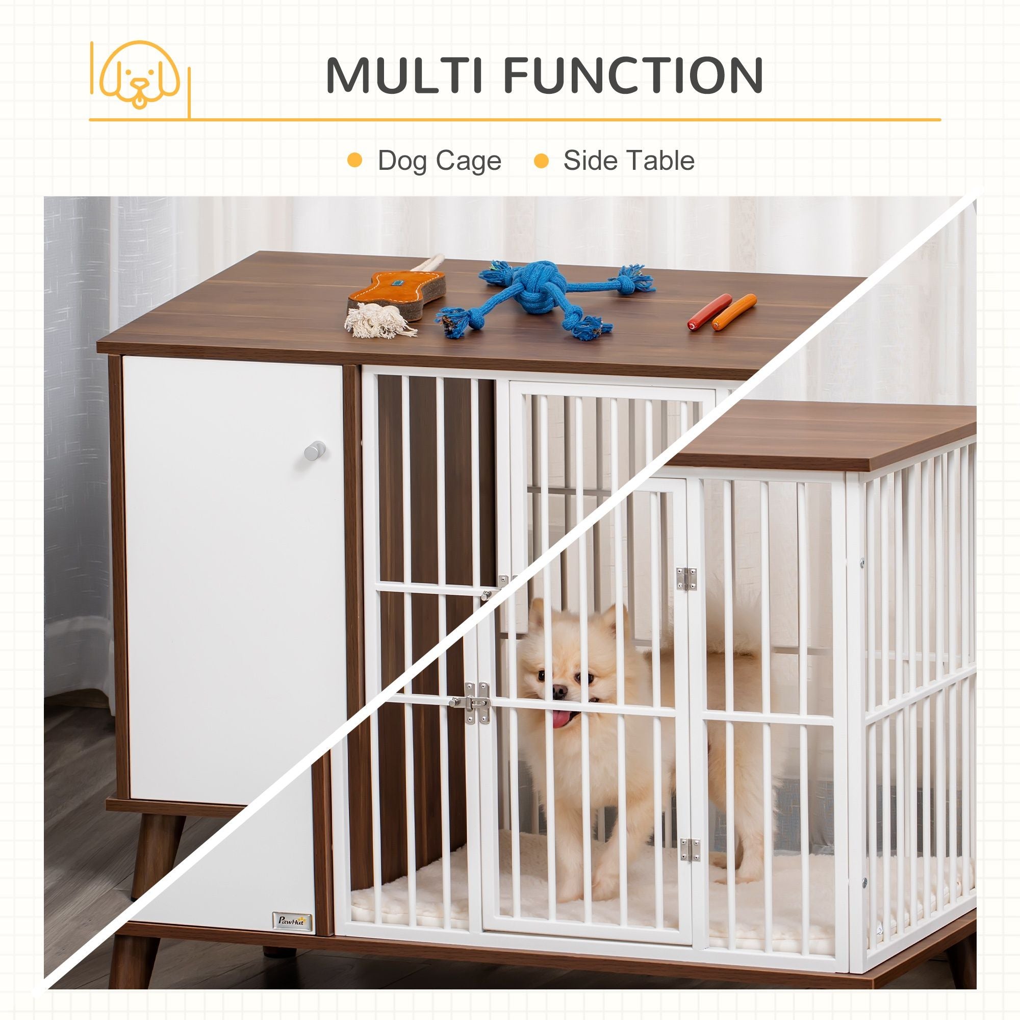 Furniture Style Dog Crate with furniture-style Top and Side Cabinet for Small Dogs