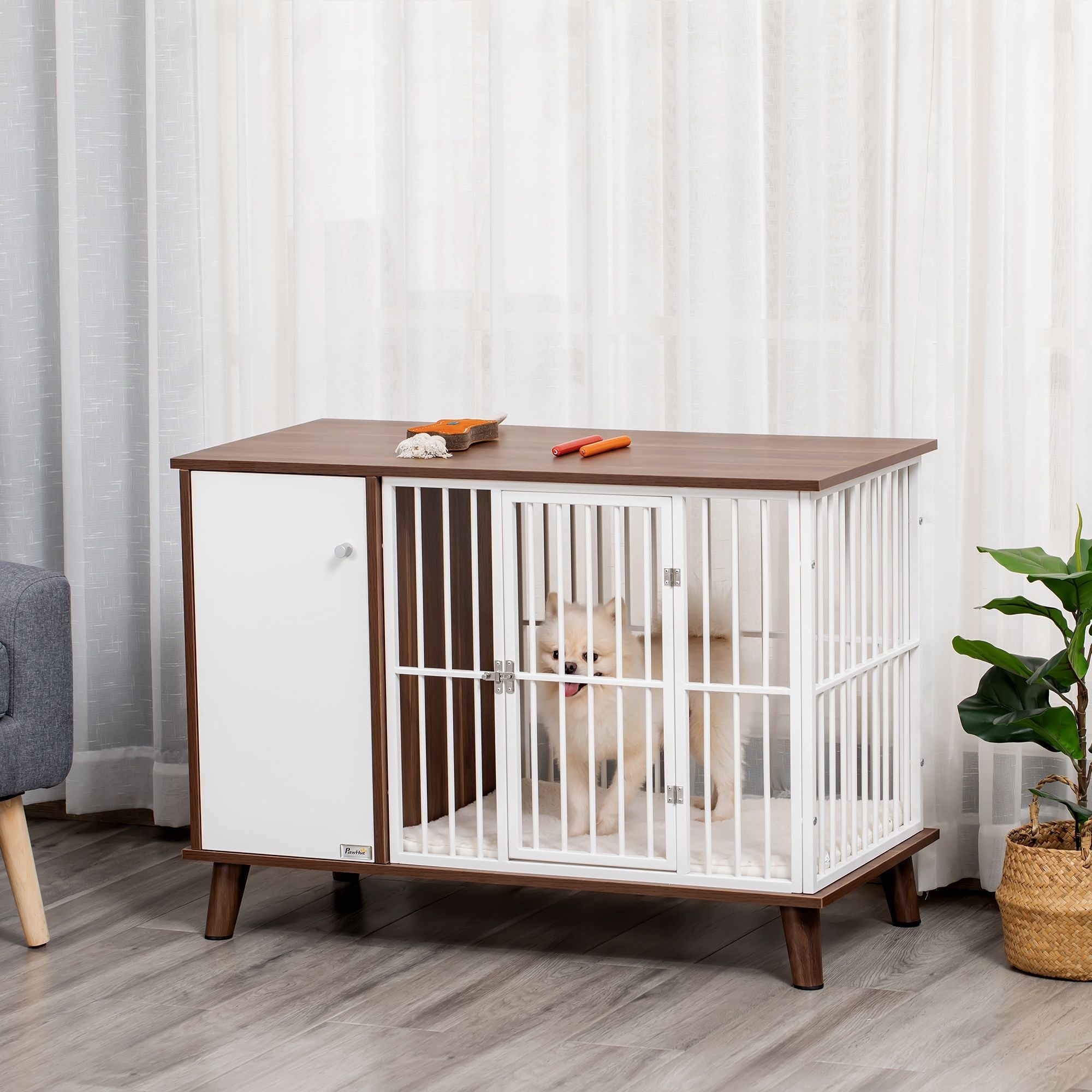 Furniture Style Dog Crate with furniture-style Top and Side Cabinet for Small Dogs