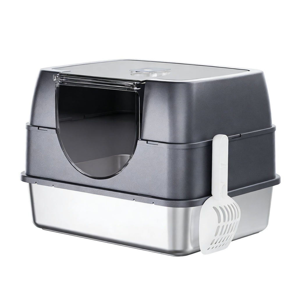 Flip-Top Enclosed Cat Litter Box with Stainless structured Tray & Odor Control