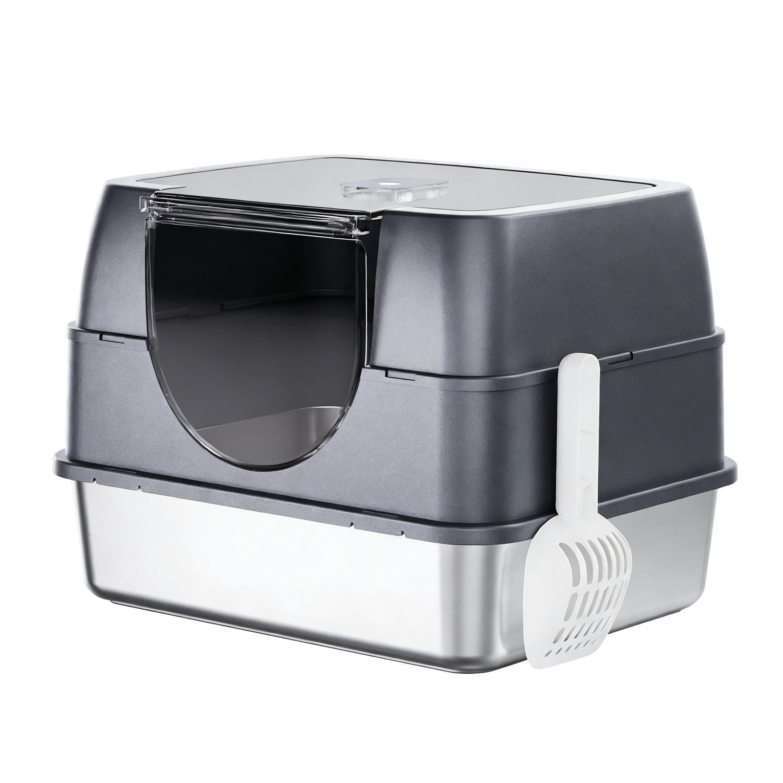 Flip-Top Enclosed Cat Litter Box with Stainless structured Tray & Odor Control