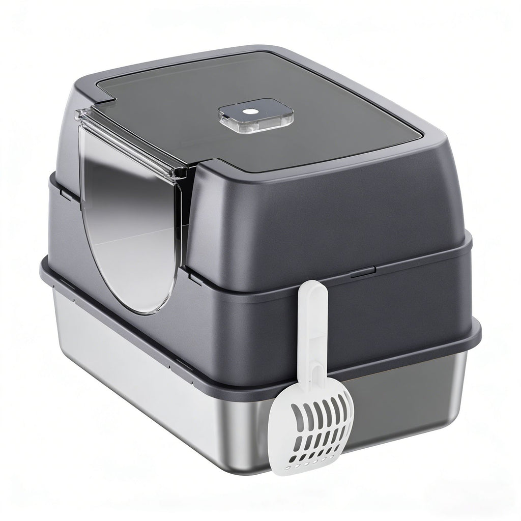 Flip-Top Enclosed Cat Litter Box with Stainless structured Tray & Odor Control