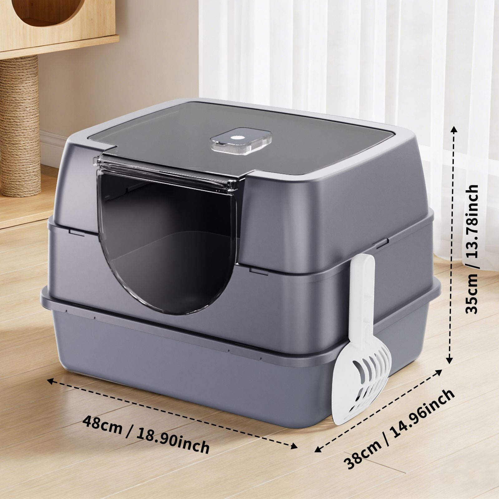 Flip-Top Enclosed Cat Litter Box with Stainless structured Tray & Odor Control