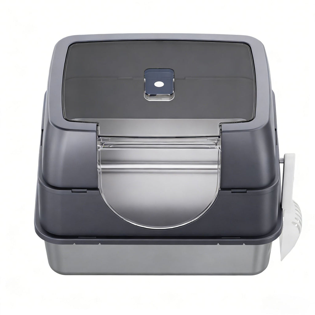 Flip-Top Enclosed Cat Litter Box with Stainless structured Tray & Odor Control
