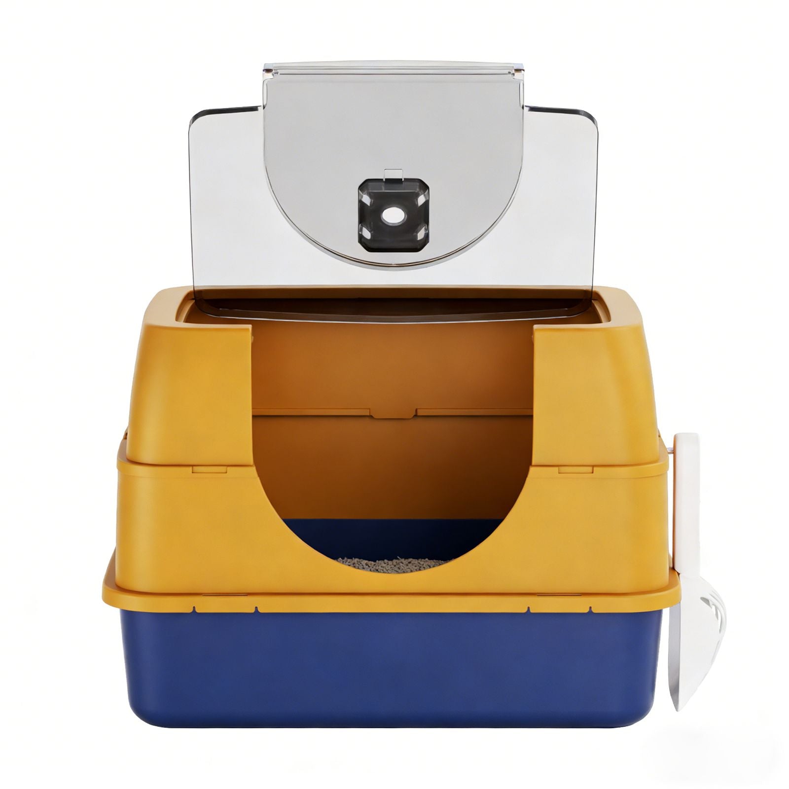 Galaxy Enclosed Orange Cat Litter Box with Flip-Top Design and Stainless structured Tray