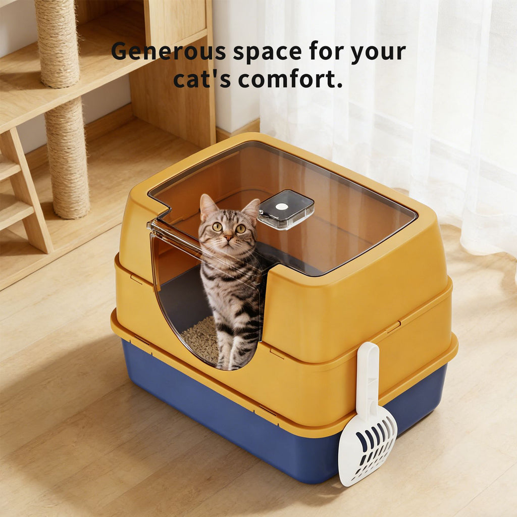Galaxy Enclosed Orange Cat Litter Box with Flip-Top Design and Stainless structured Tray
