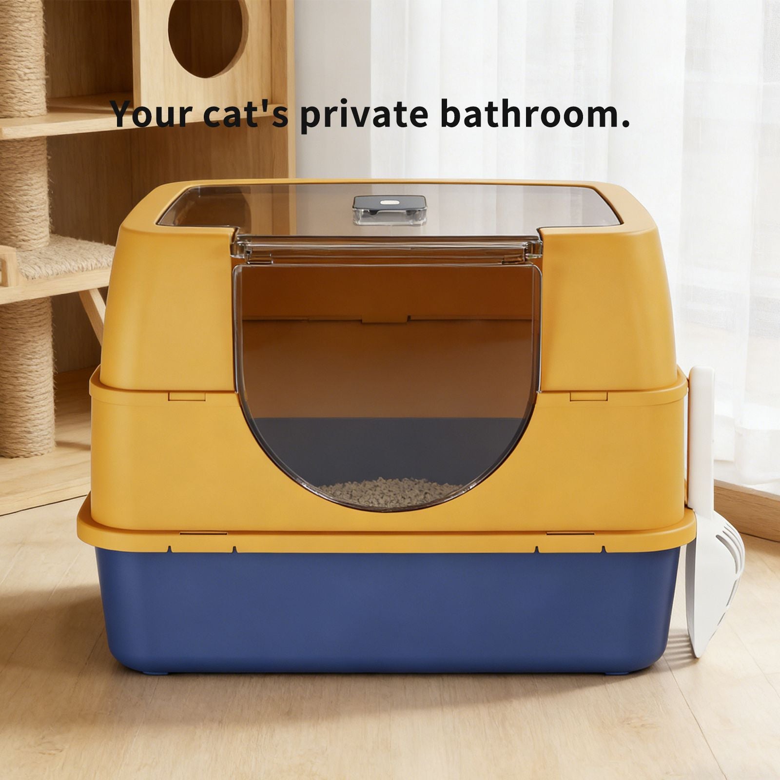 Galaxy Enclosed Orange Cat Litter Box with Flip-Top Design and Stainless structured Tray