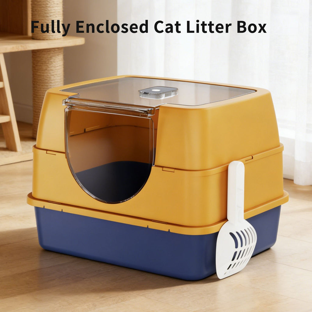 Galaxy Enclosed Orange Cat Litter Box with Flip-Top Design and Stainless structured Tray