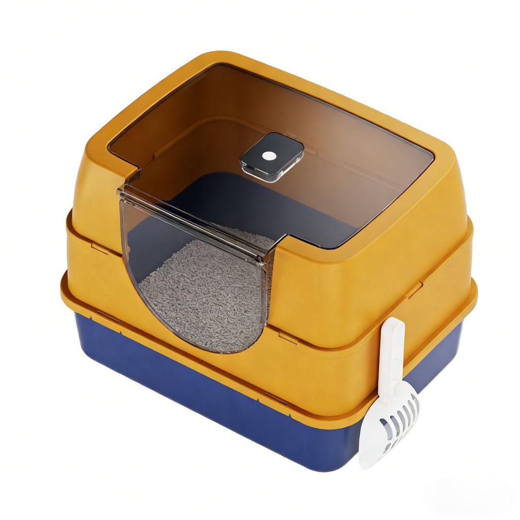 Galaxy Enclosed Orange Cat Litter Box with Flip-Top Design and Stainless structured Tray