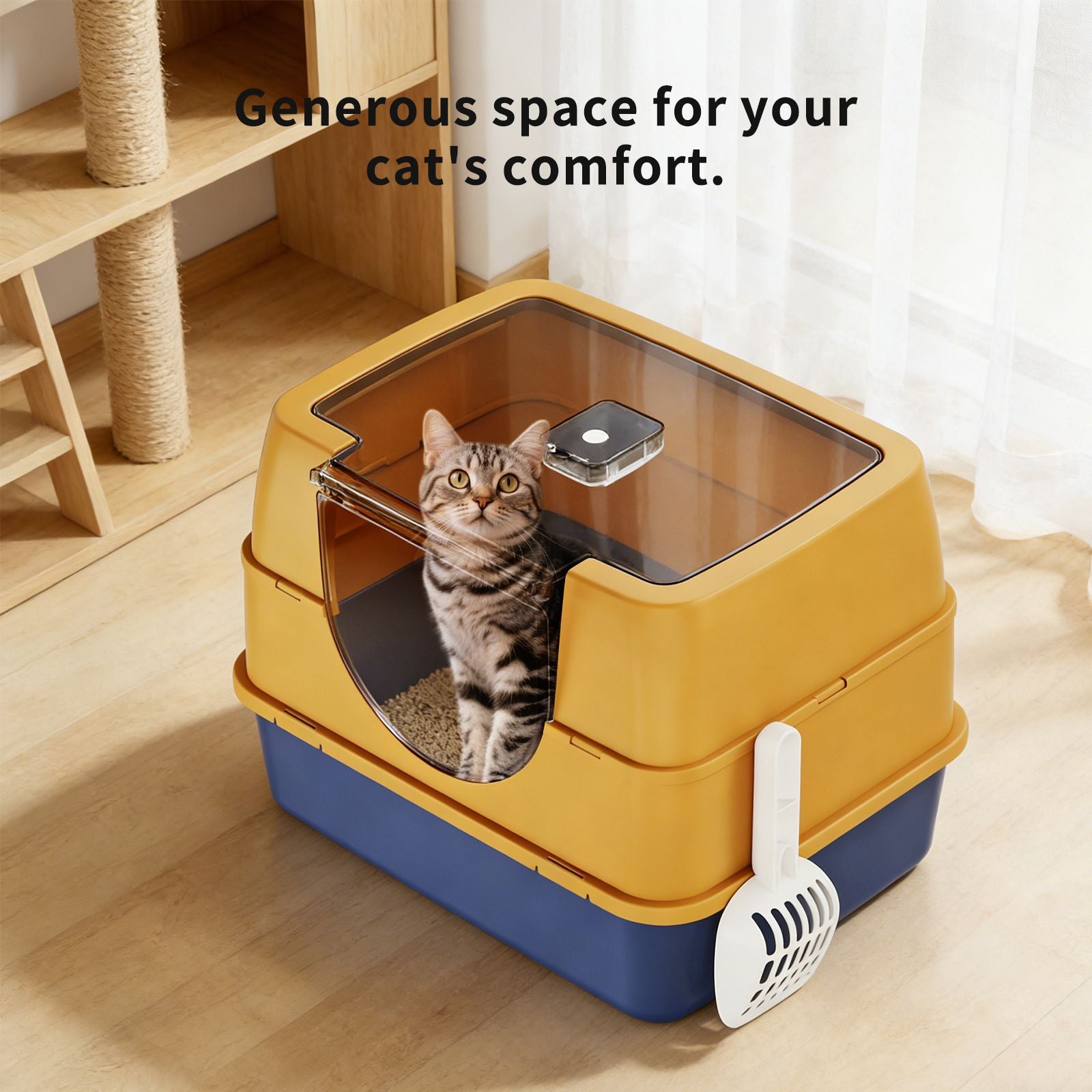 Flip-Top Enclosed Cat Litter Box with Stainless structured Tray & Odor Control