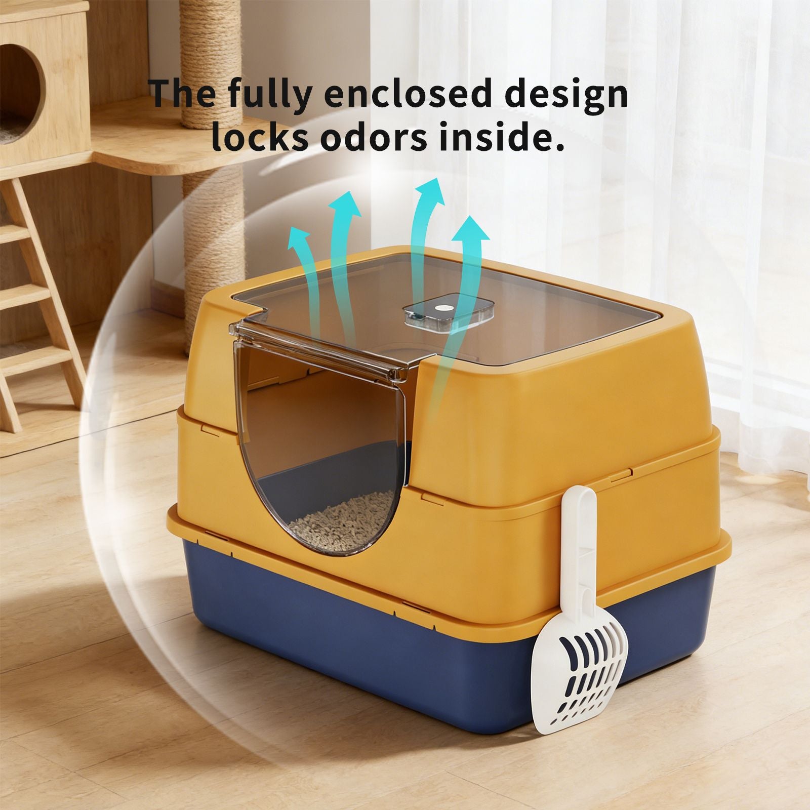 Flip-Top Enclosed Cat Litter Box with Stainless structured Tray & Odor Control