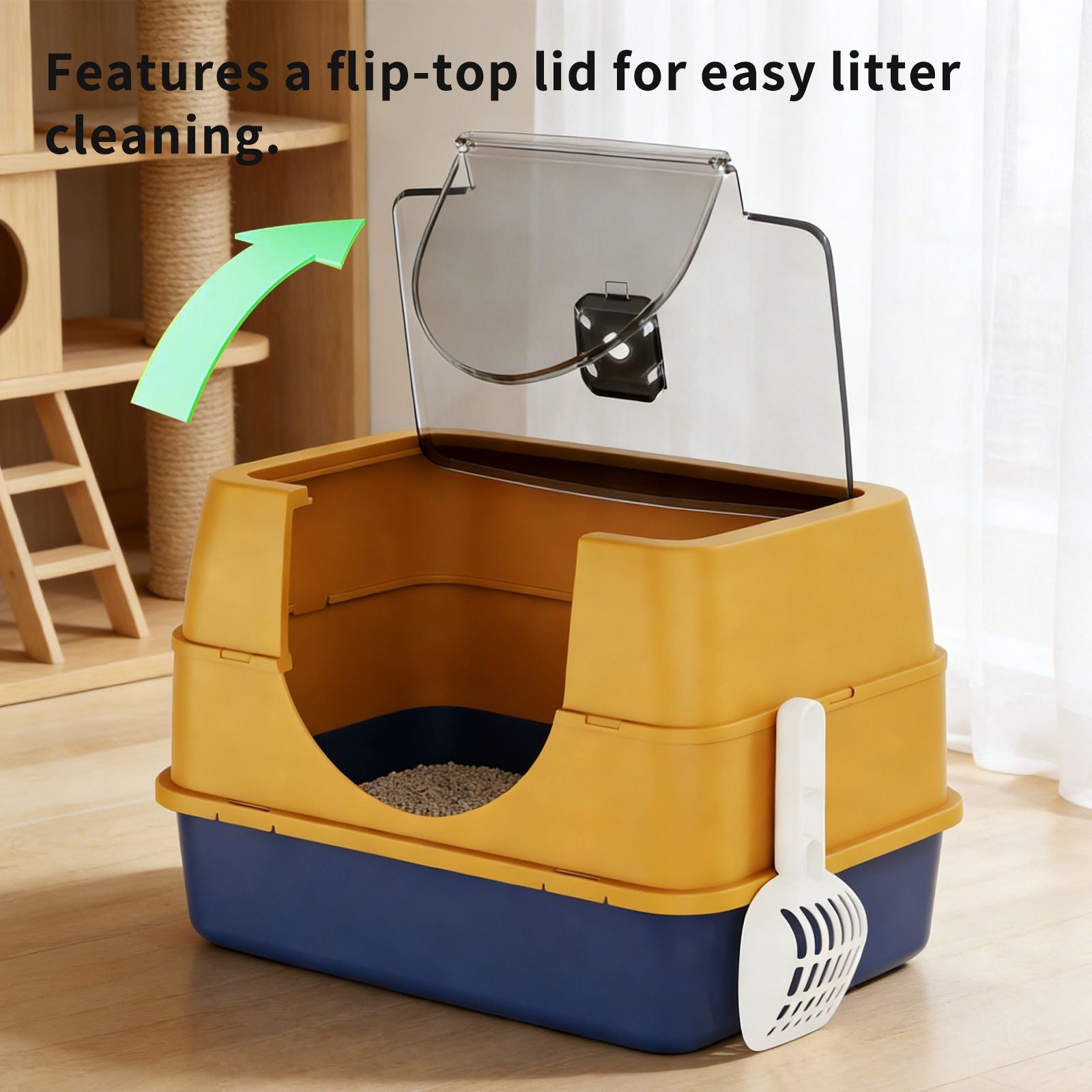 Flip-Top Enclosed Cat Litter Box with Stainless structured Tray & Odor Control