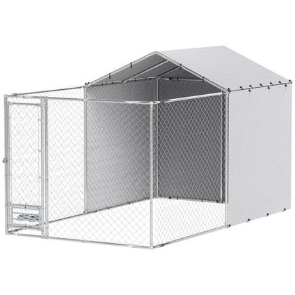 Galvanized Chain Link Large Outdoor Dog Kennel with water-ready & UV-Resistant Cover, for M&L Dogs, 1