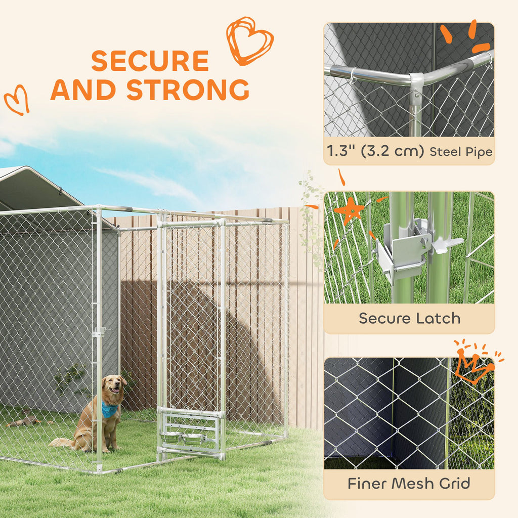 Galvanized Chain Link Large Outdoor Dog Kennel with water-ready & UV-Resistant Cover, for M&L Dogs, 1