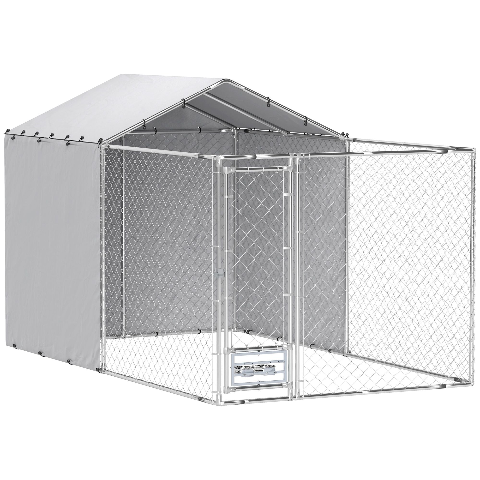 Galvanized Chain Link Large Outdoor Dog Kennel with water-ready & UV-Resistant Cover, for M&L Dogs, 1