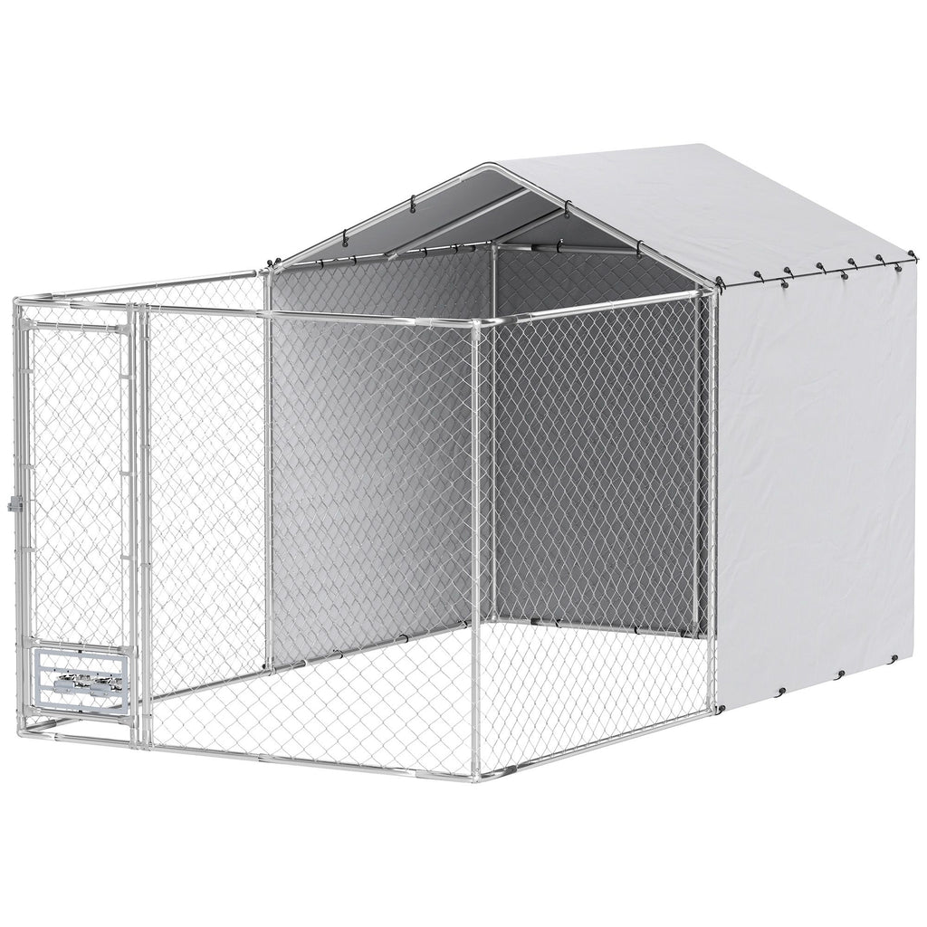 Galvanized Chain Link Large Outdoor Dog Kennel with water-ready & UV-Resistant Cover, for M&L Dogs, 1