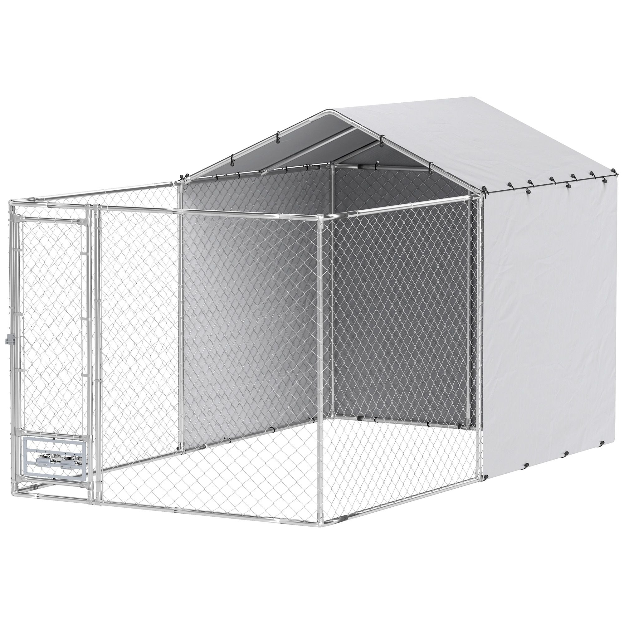 Galvanized Chain Link Large Outdoor Dog Kennel with water-ready & UV-Resistant Cover, for M&L Dogs, 1