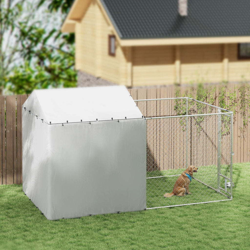 Galvanized Chain Link Large Outdoor Dog Kennel with water-ready & UV-Resistant Cover, for M&L Dogs, 1