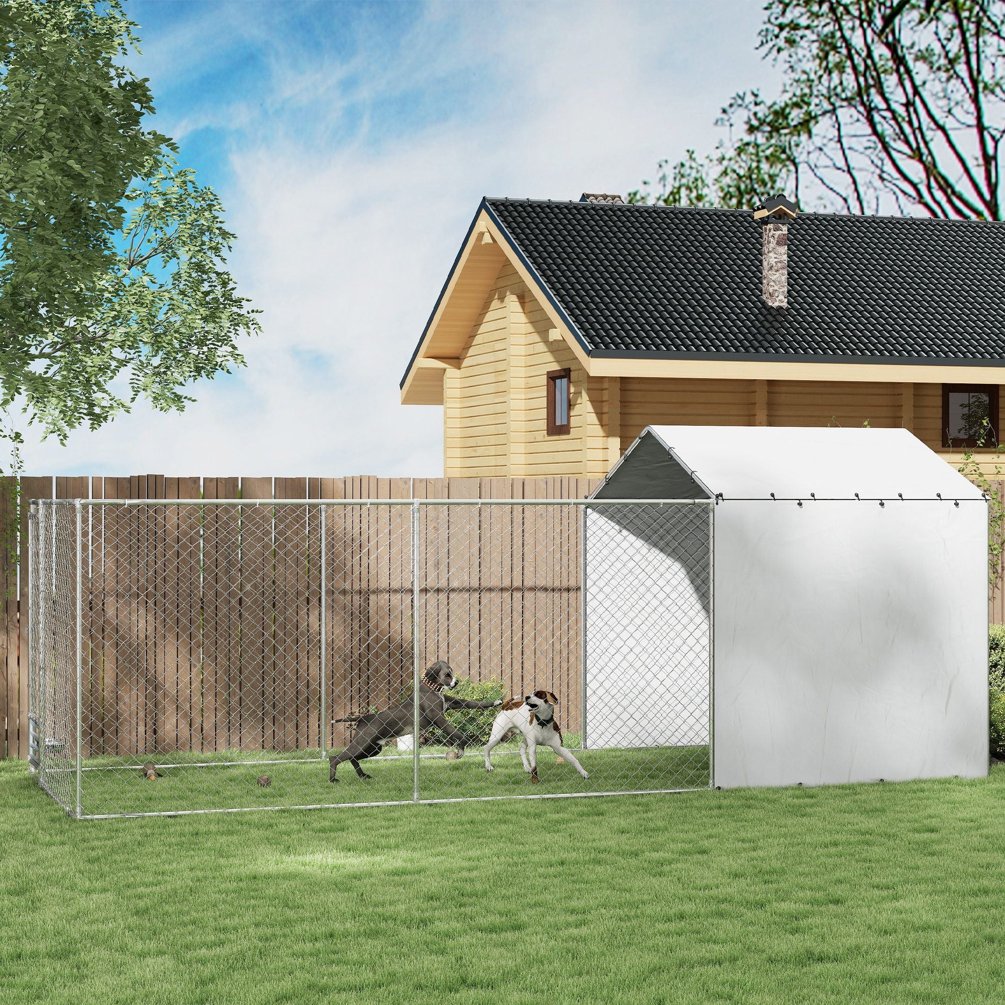 149 Sq Outdoor Dog Kennel with water-ready Cover and Galvanized Frame