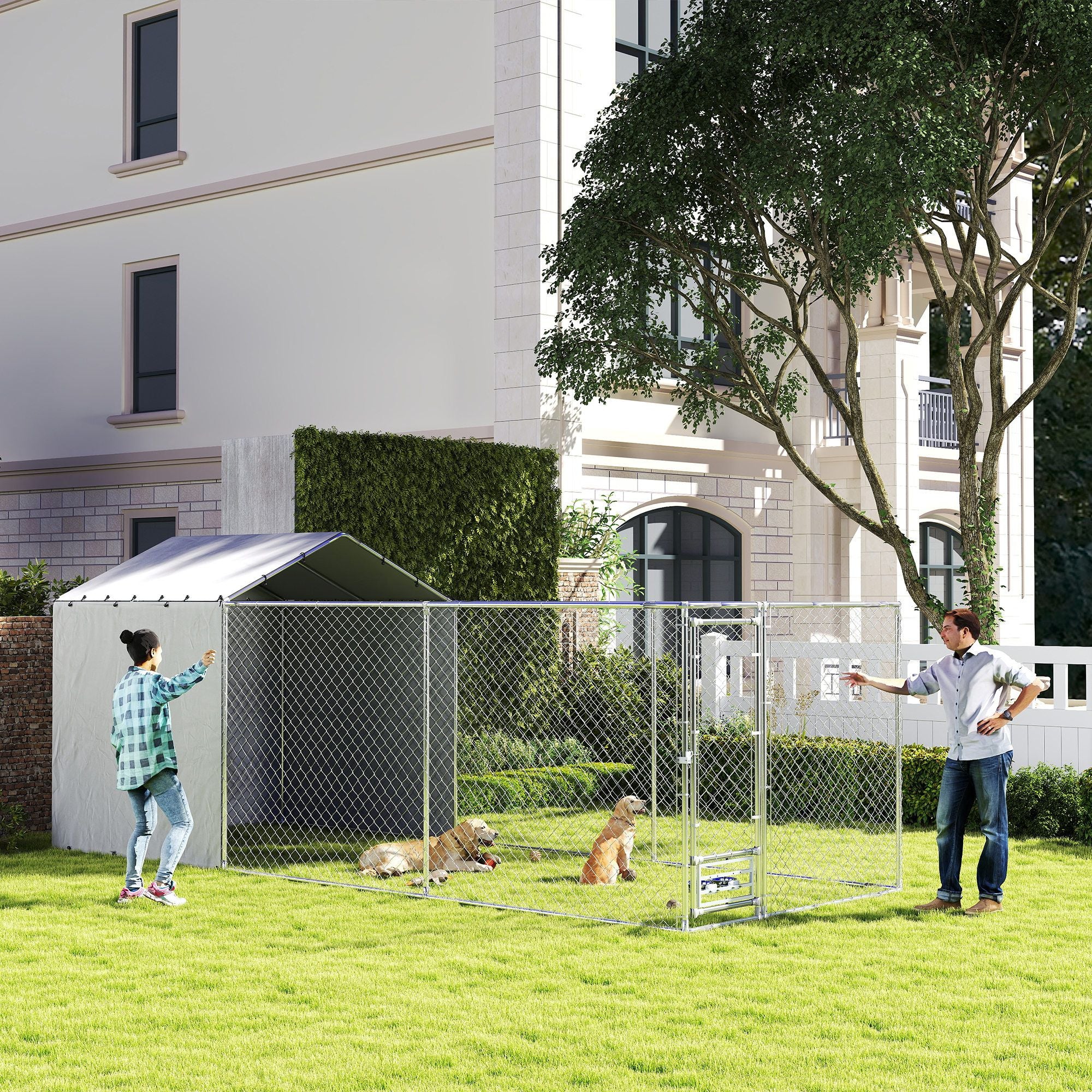 149 Sq Outdoor Dog Kennel with water-ready Cover and Galvanized Frame