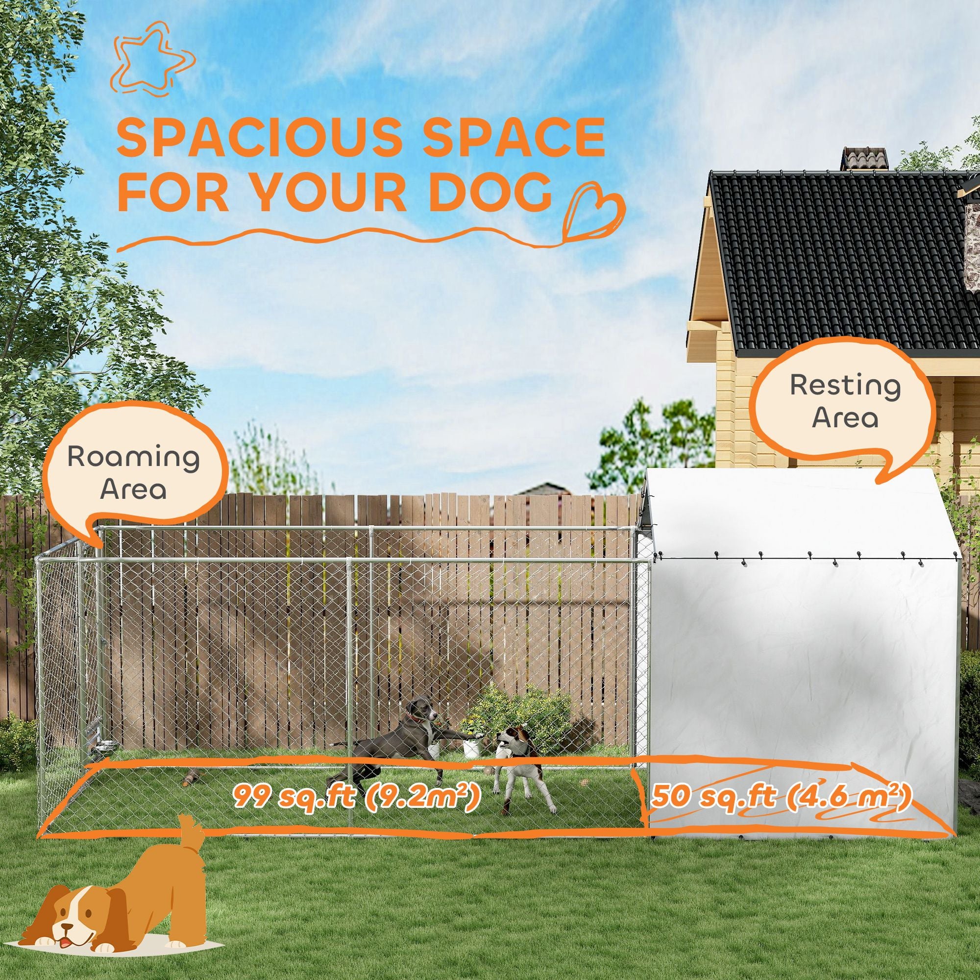 149 Sq Outdoor Dog Kennel with water-ready Cover and Galvanized Frame