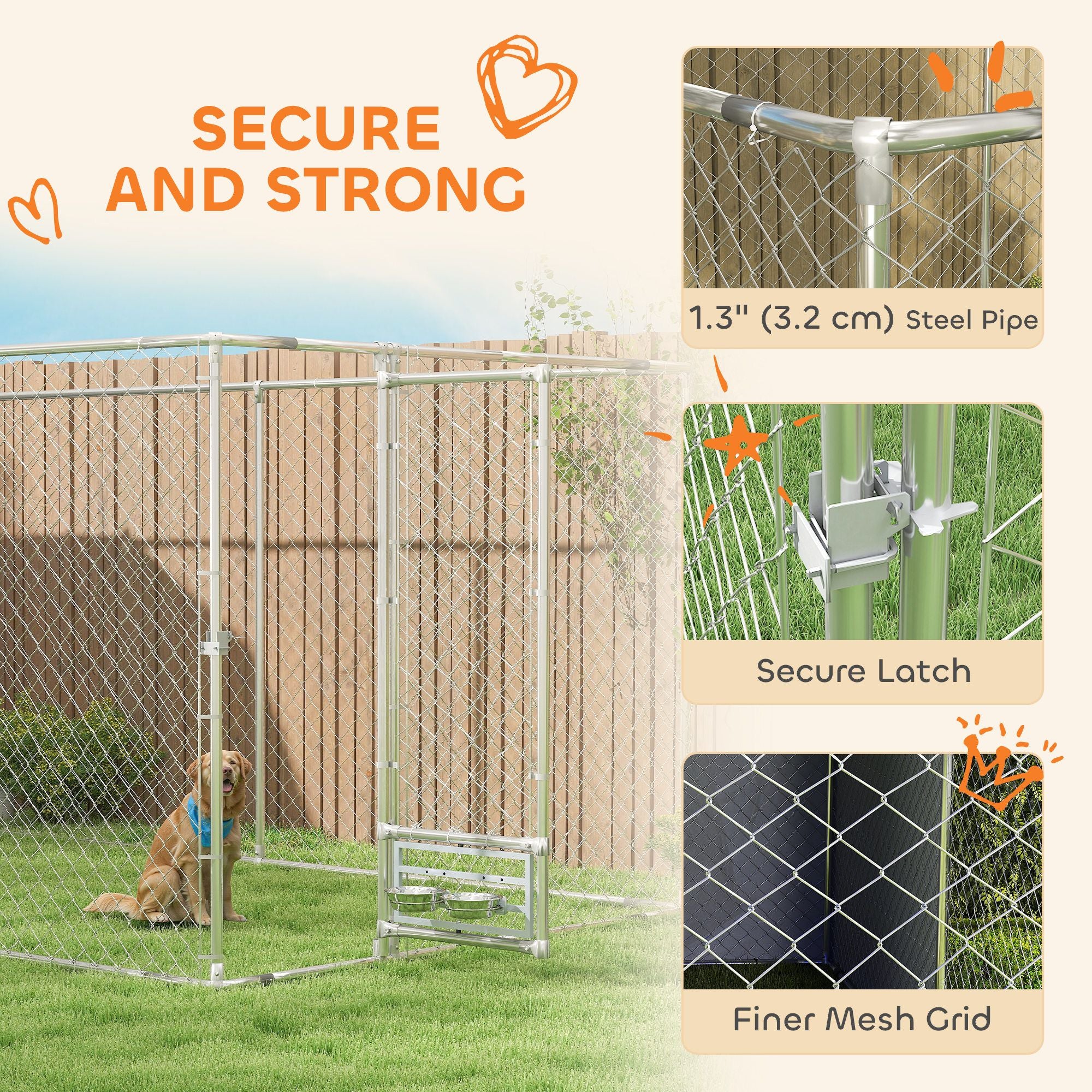 149 Sq Outdoor Dog Kennel with water-ready Cover and Galvanized Frame