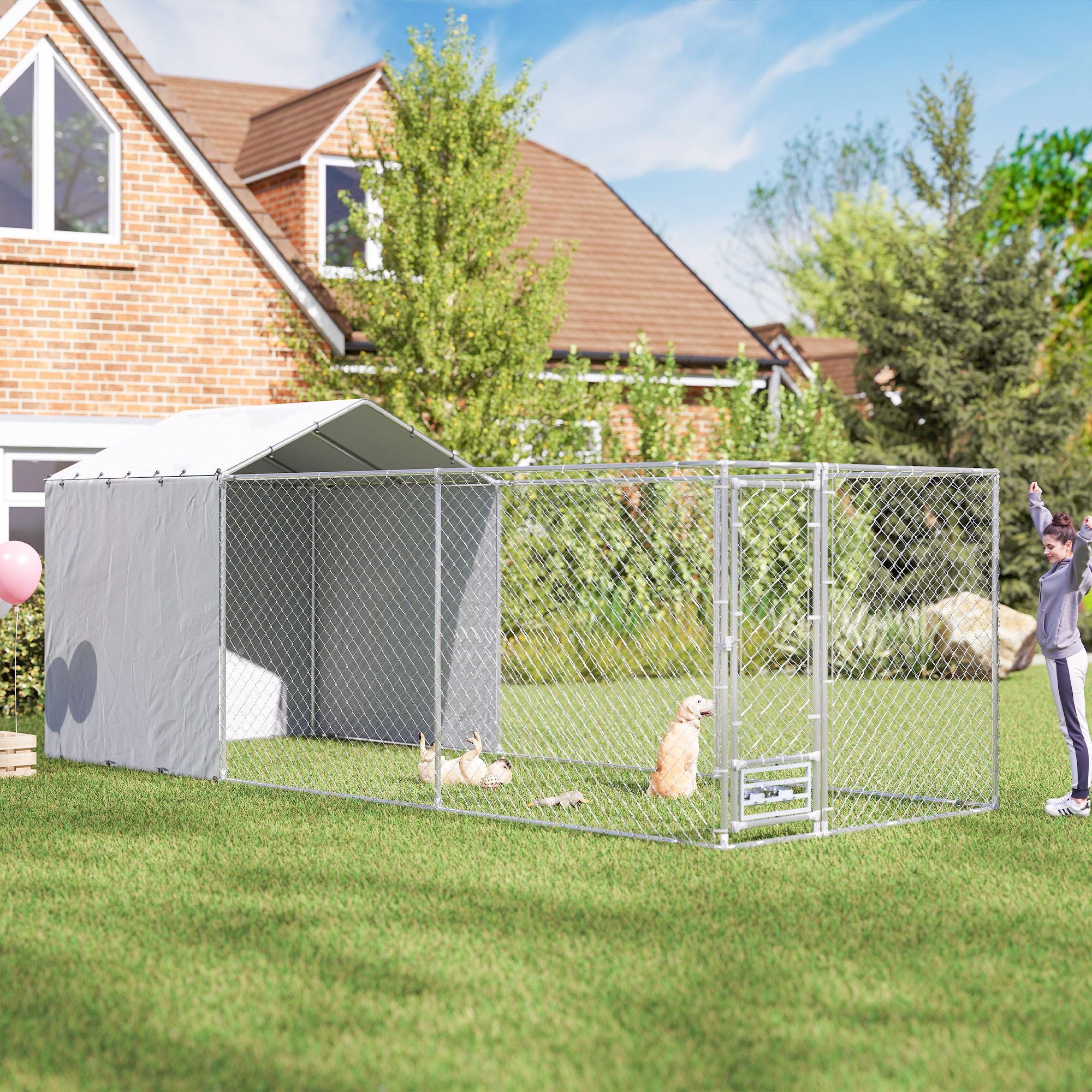 149 Sq Outdoor Dog Kennel with water-ready Cover and Galvanized Frame
