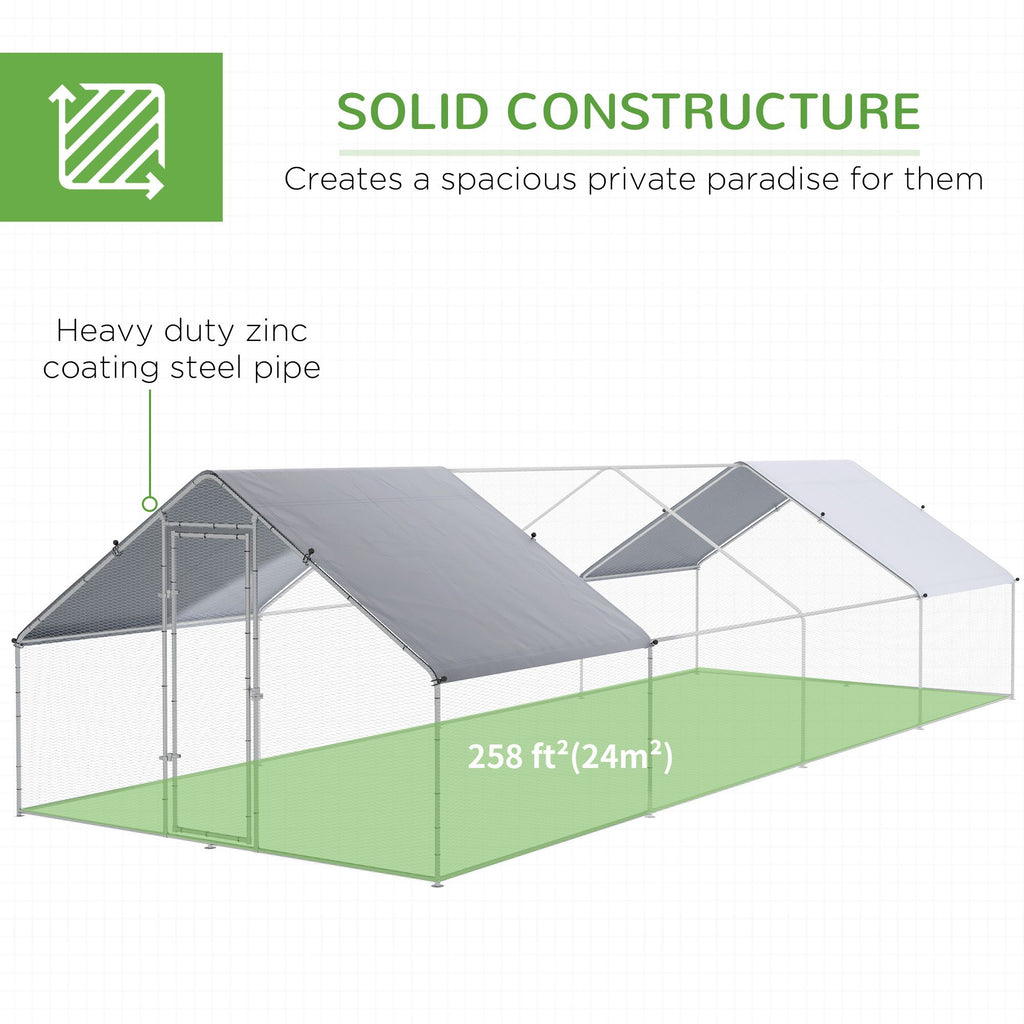 Galvanized Large Metal Chicken Coop Cage, Walk-in Enclosure Poultry Hen Run House with UV & Water-Resistant Cover for Outdoor, 10' x 26' x 6.5'