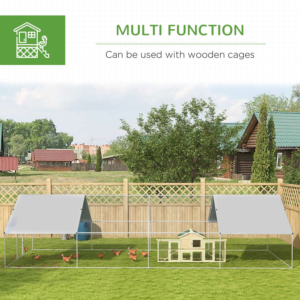Galvanized Large Metal Chicken Coop Cage, Walk-in Enclosure Poultry Hen Run House with UV & Water-Resistant Cover for Outdoor, 10' x 26' x 6.5'