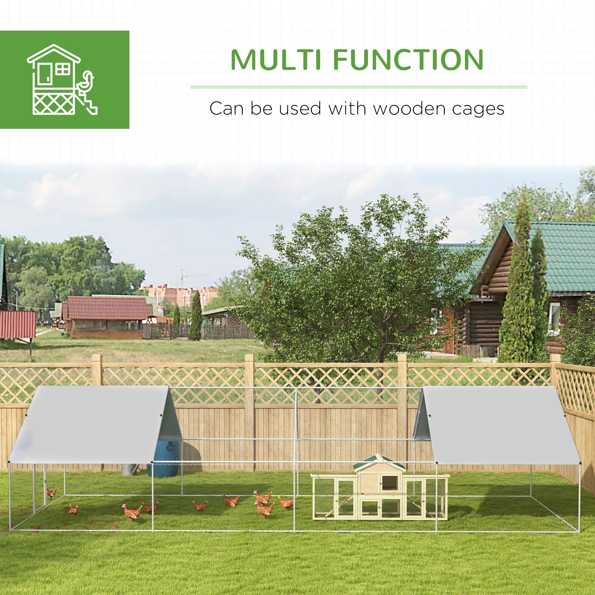 Galvanized Large Metal Chicken Coop Cage, Walk-in Enclosure Poultry Hen Run House with UV & Water-Resistant Cover for Outdoor, 10' x 26' x 6.5'