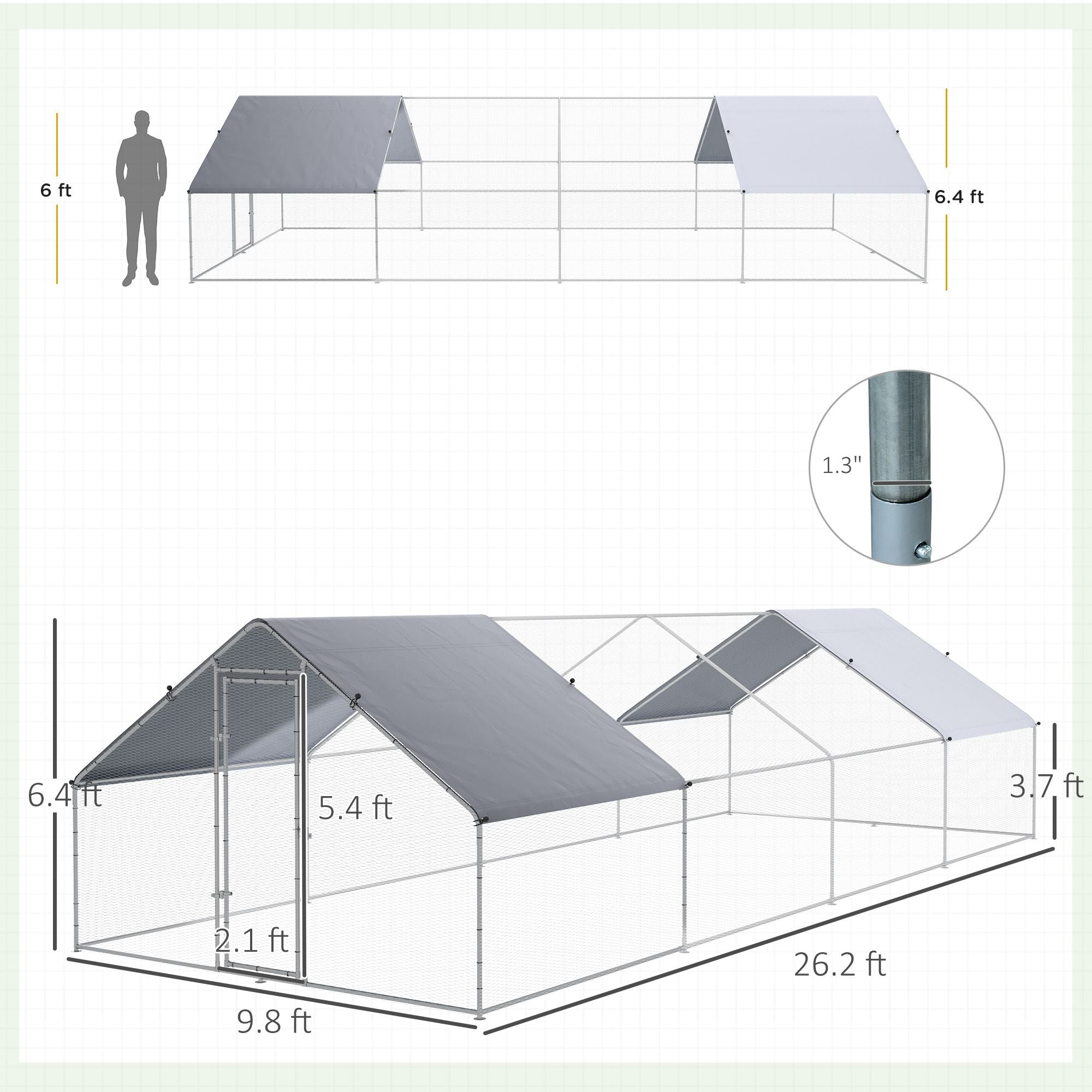 Galvanized Large Metal Chicken Coop Cage, Walk-in Enclosure Poultry Hen Run House with UV & Water-Resistant Cover for Outdoor, 10' x 26' x 6.5'