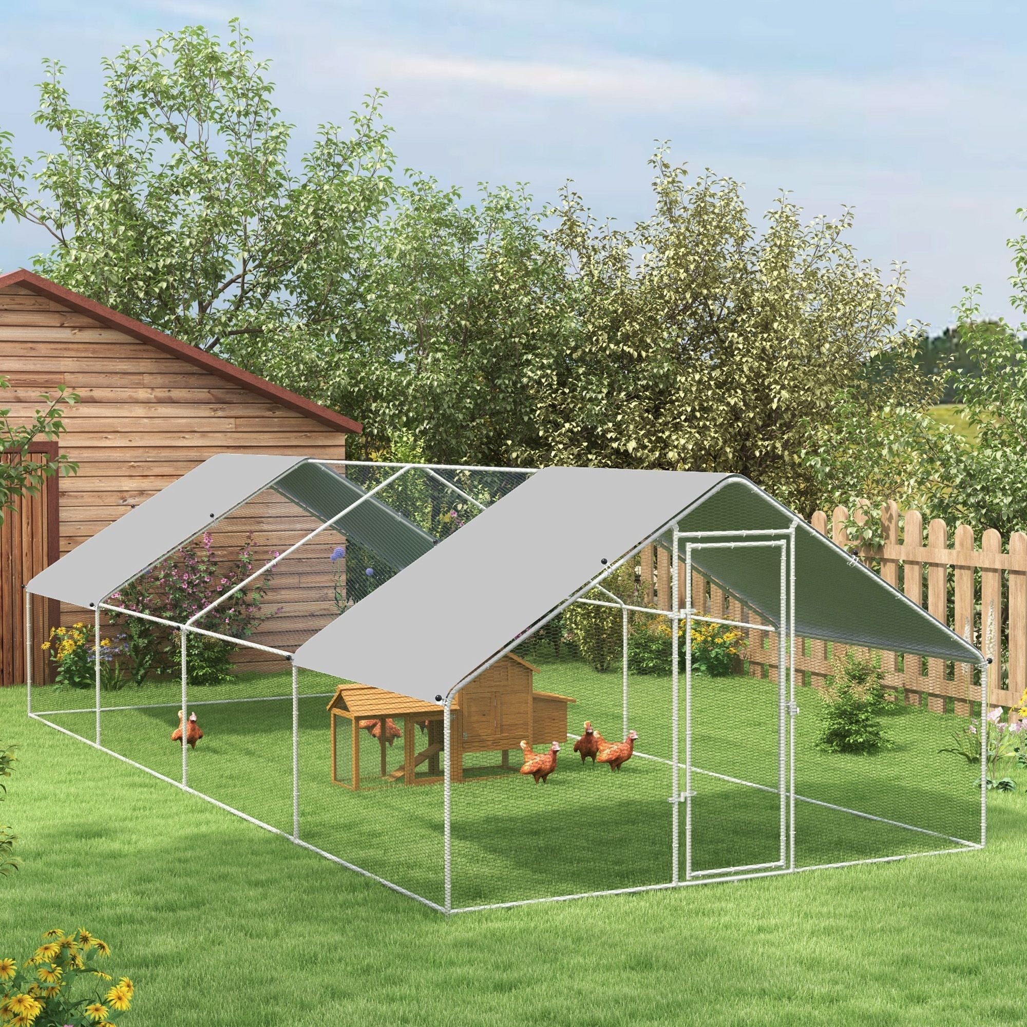 Galvanized Large Metal Chicken Coop Cage, Walk-in Enclosure Poultry Hen Run House with UV & Water-Resistant Cover for Outdoor, 10' x 26' x 6.5'