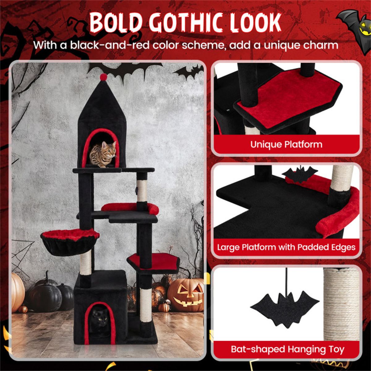 63 Gothic Cat Tree with Sisal Scratching Posts