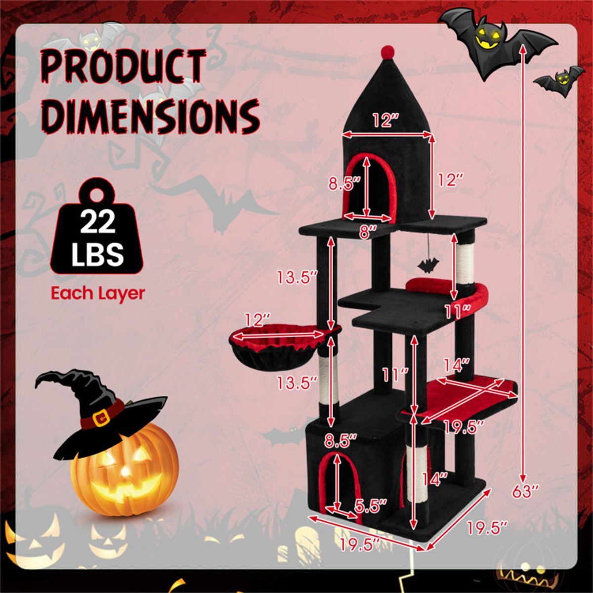 63 Gothic Cat Tree with Sisal Scratching Posts