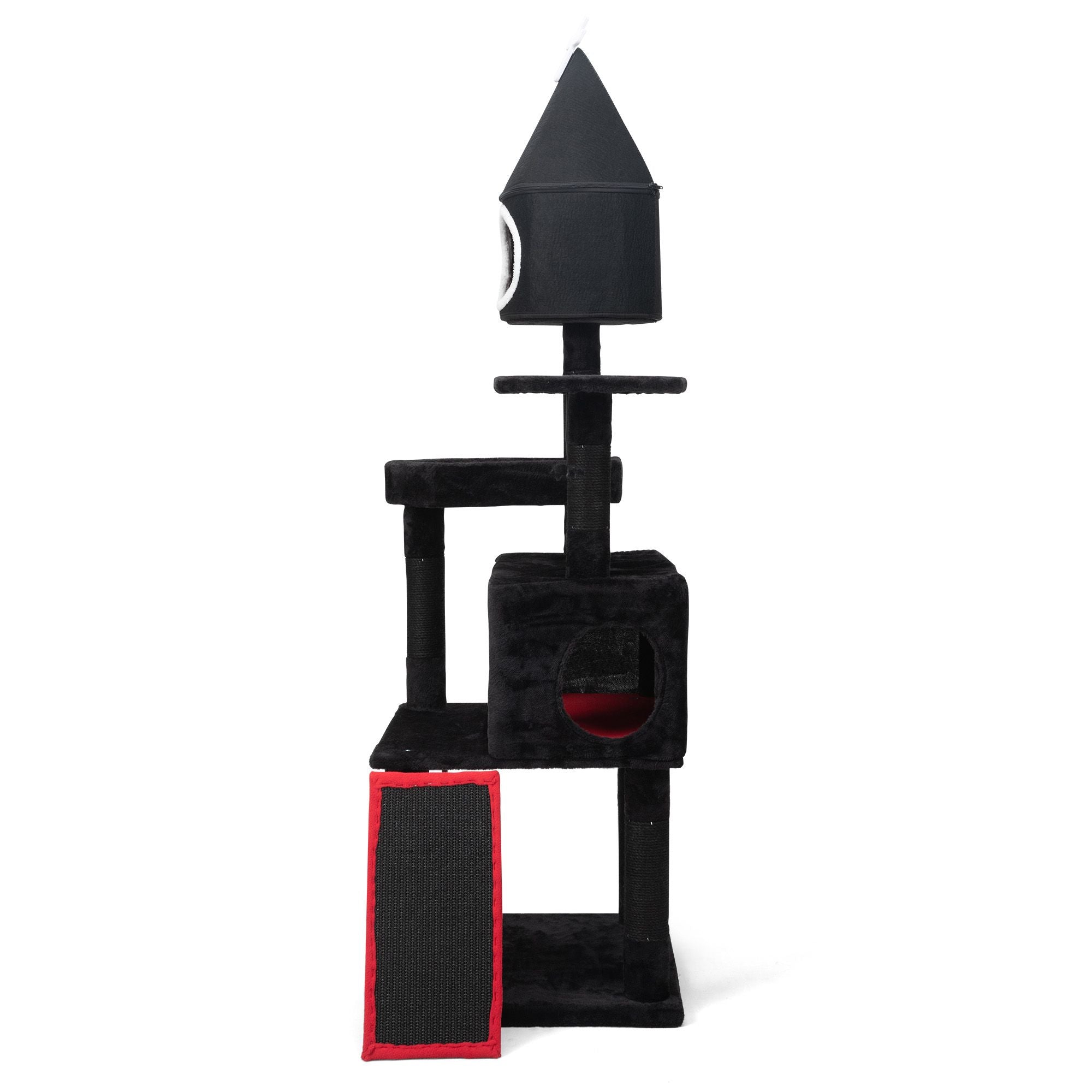 Gothic Cat Tree with Coffin Bed, 64in Black Cat Tower with Condo, Platform, Sisal Scratching Posts, Perch, Ramp, Toy, Cat Furniture, Cat House for Indoor Cats