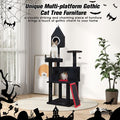 Gothic Cat Tree with Coffin Bed, 64in Black Cat Tower with Condo, Platform, Sisal Scratching Posts, Perch, Ramp, Toy, Cat Furniture, Cat House for Indoor Cats