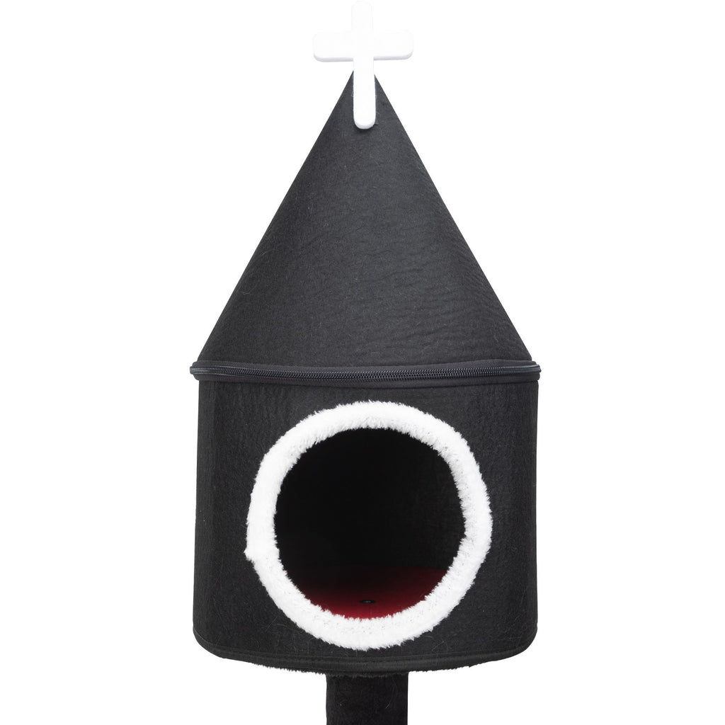 Gothic Cat Tree with Coffin Bed, 64in Black Cat Tower with Condo, Platform, Sisal Scratching Posts, Perch, Ramp, Toy, Cat Furniture, Cat House for Indoor Cats