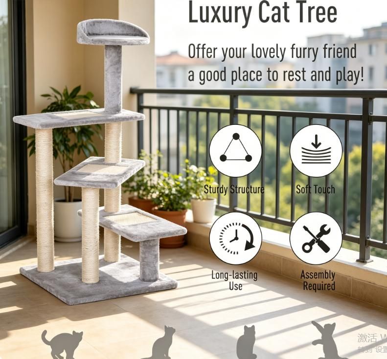 Multi-Level Cat Tree with Stair-Step Perches and Scratching Posts