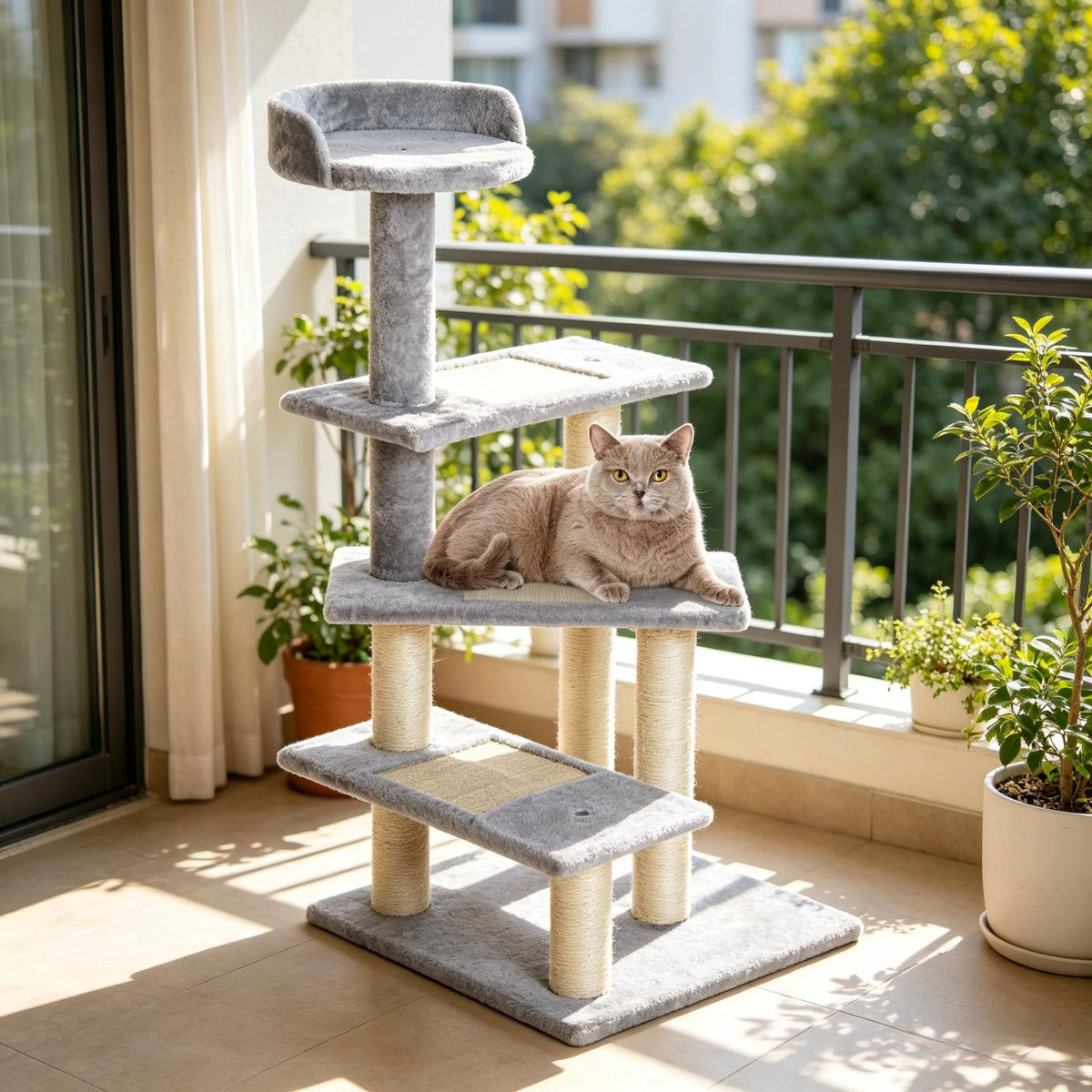 Multi-Level Cat Tree with Stair-Step Perches and Scratching Posts